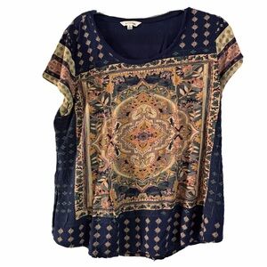 Lucky Brand Navy Short-Sleeve Boho Medallion Top - XL